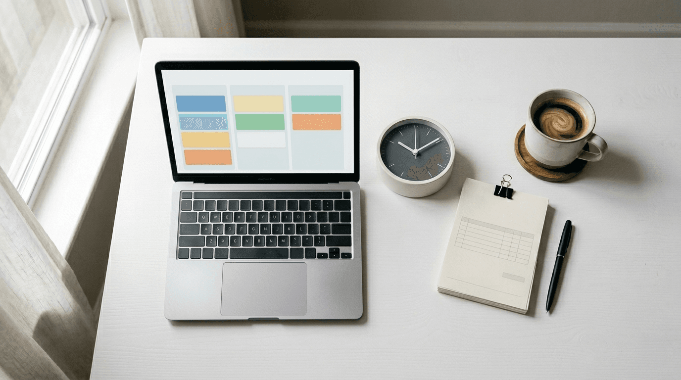 Abstrakte Darstellung von Projektorganisation mit Aufgaben, Zeiten und Rechnungen